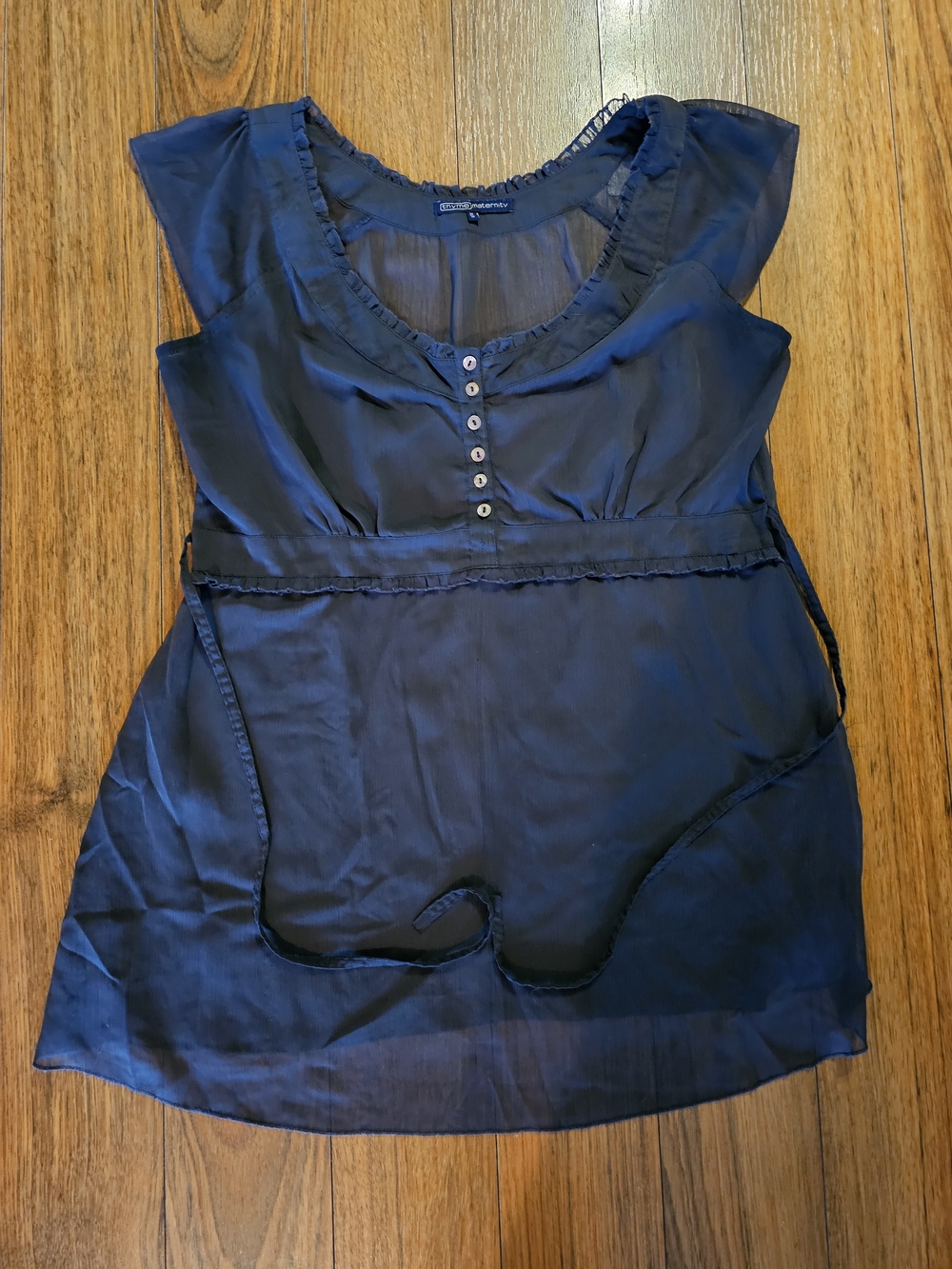Thyme Maternity Navy Ruffle Neck Blouse